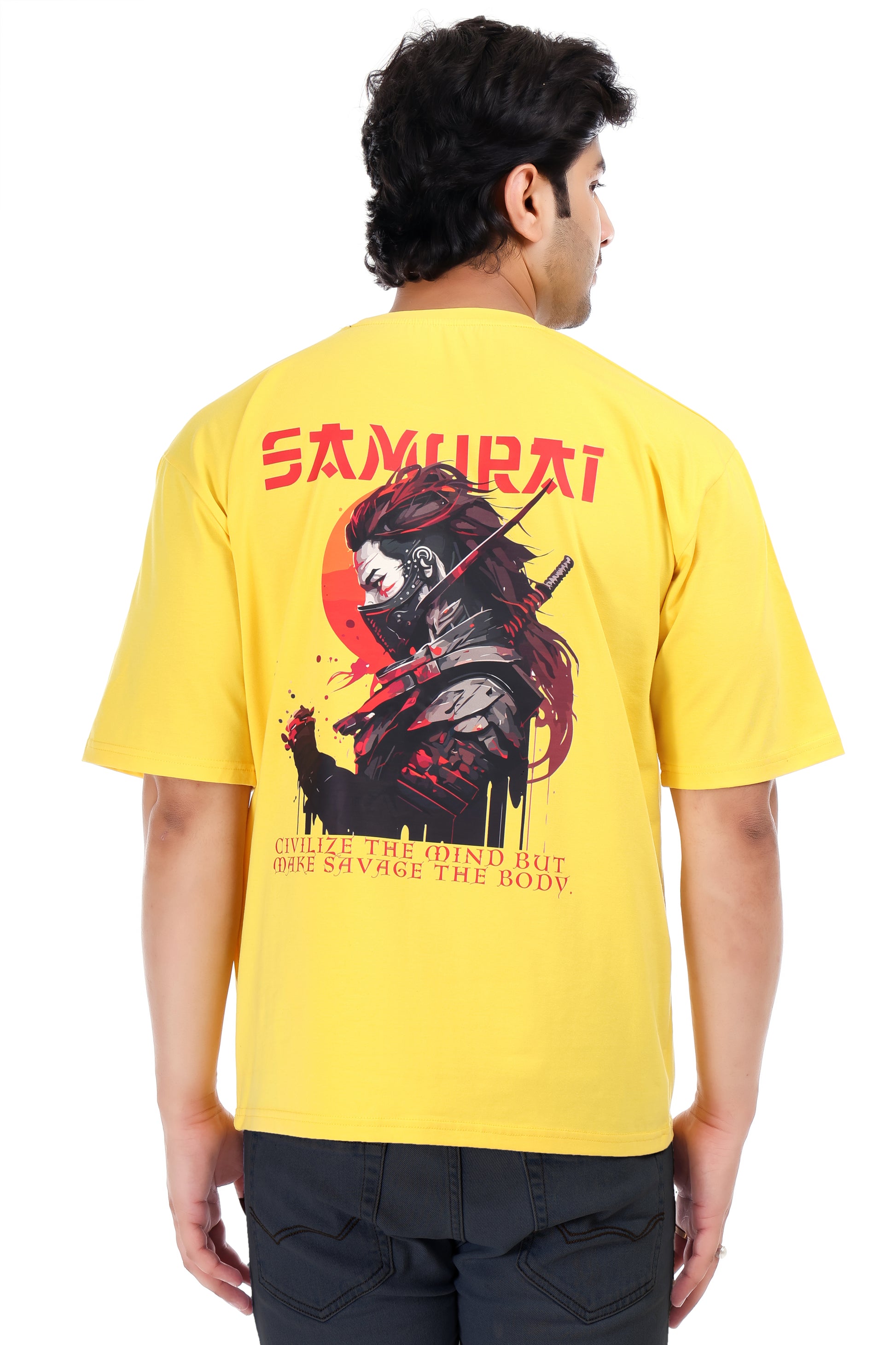 Men's Samurai Printed Oversized Round Neck T-shirt