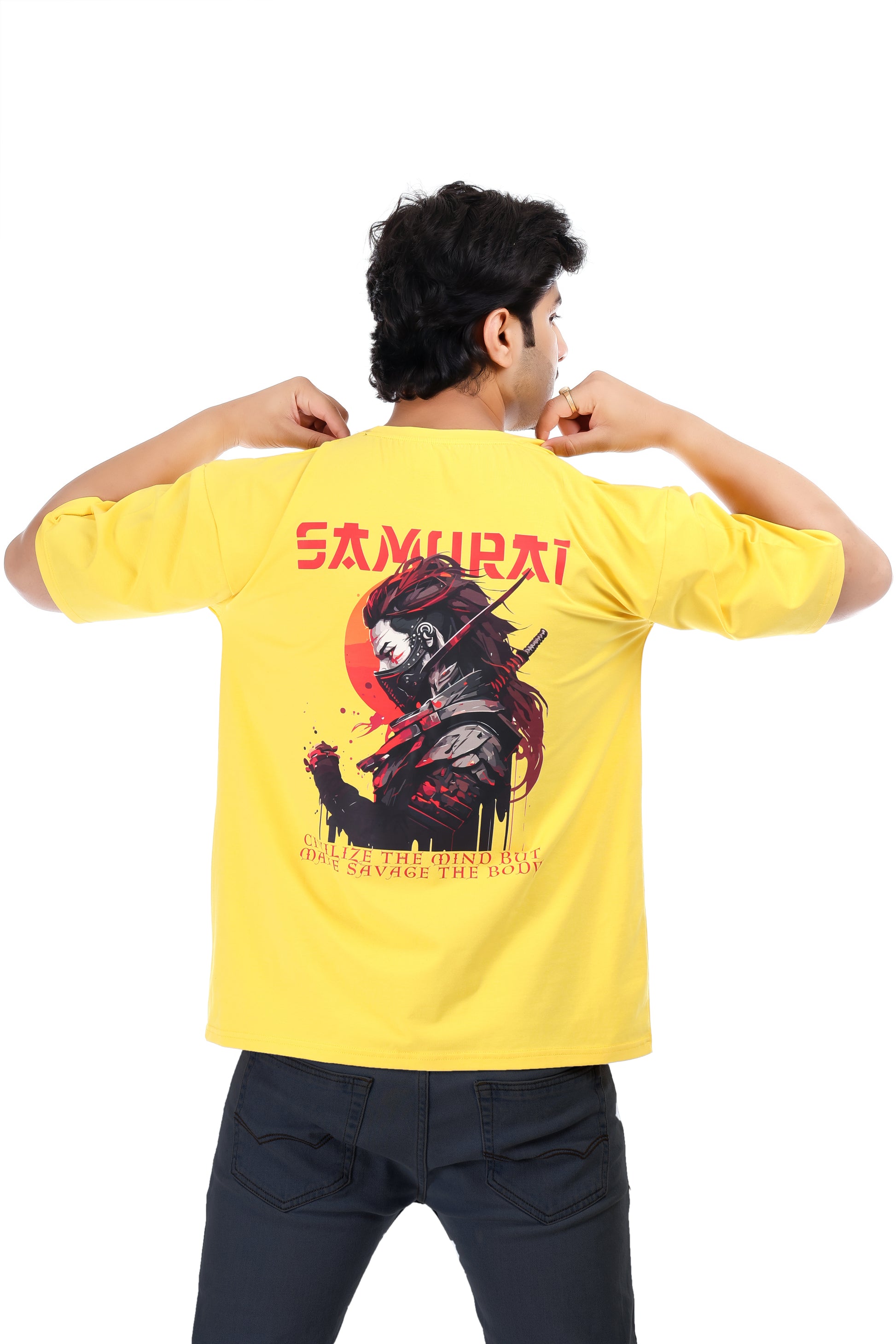 Men's Samurai Printed Oversized Round Neck T-shirt