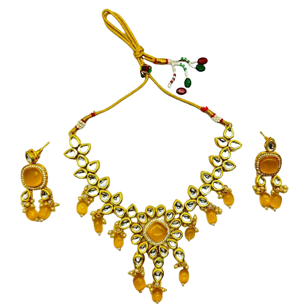 Kundan Gold Tone Stone Necklace with Earring