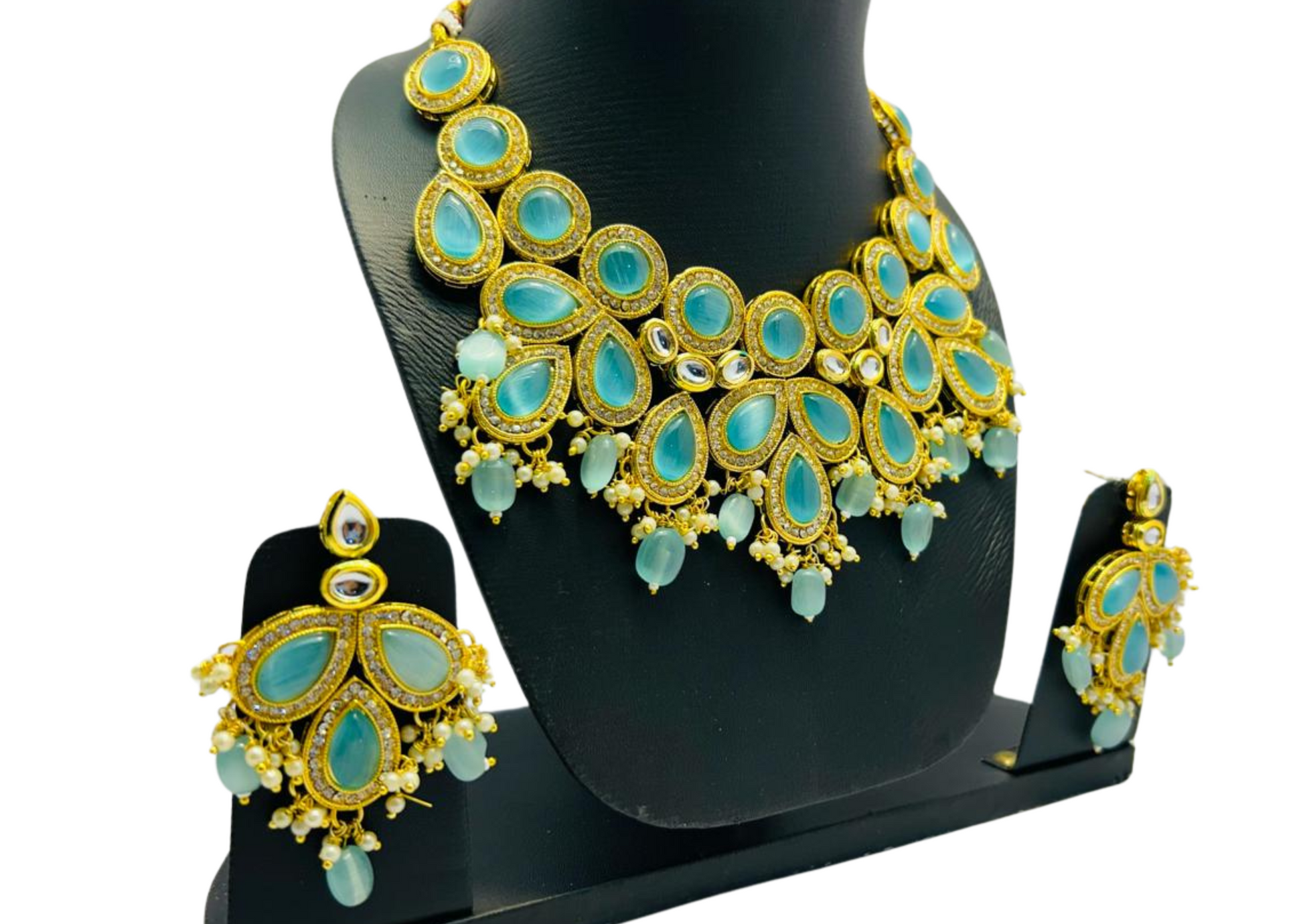 Drop Shaped Kundan & Pearls Necklace Set with Earring