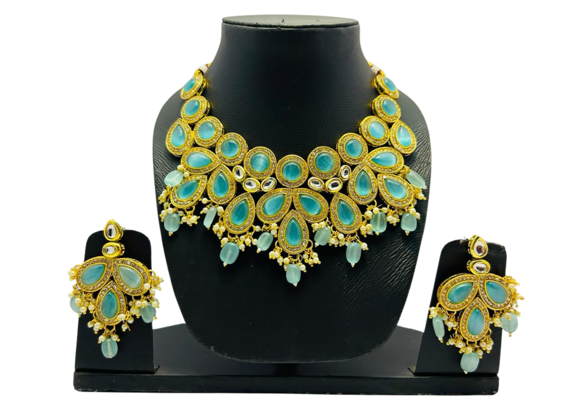 Drop Shaped Kundan & Pearls Necklace Set with Earring