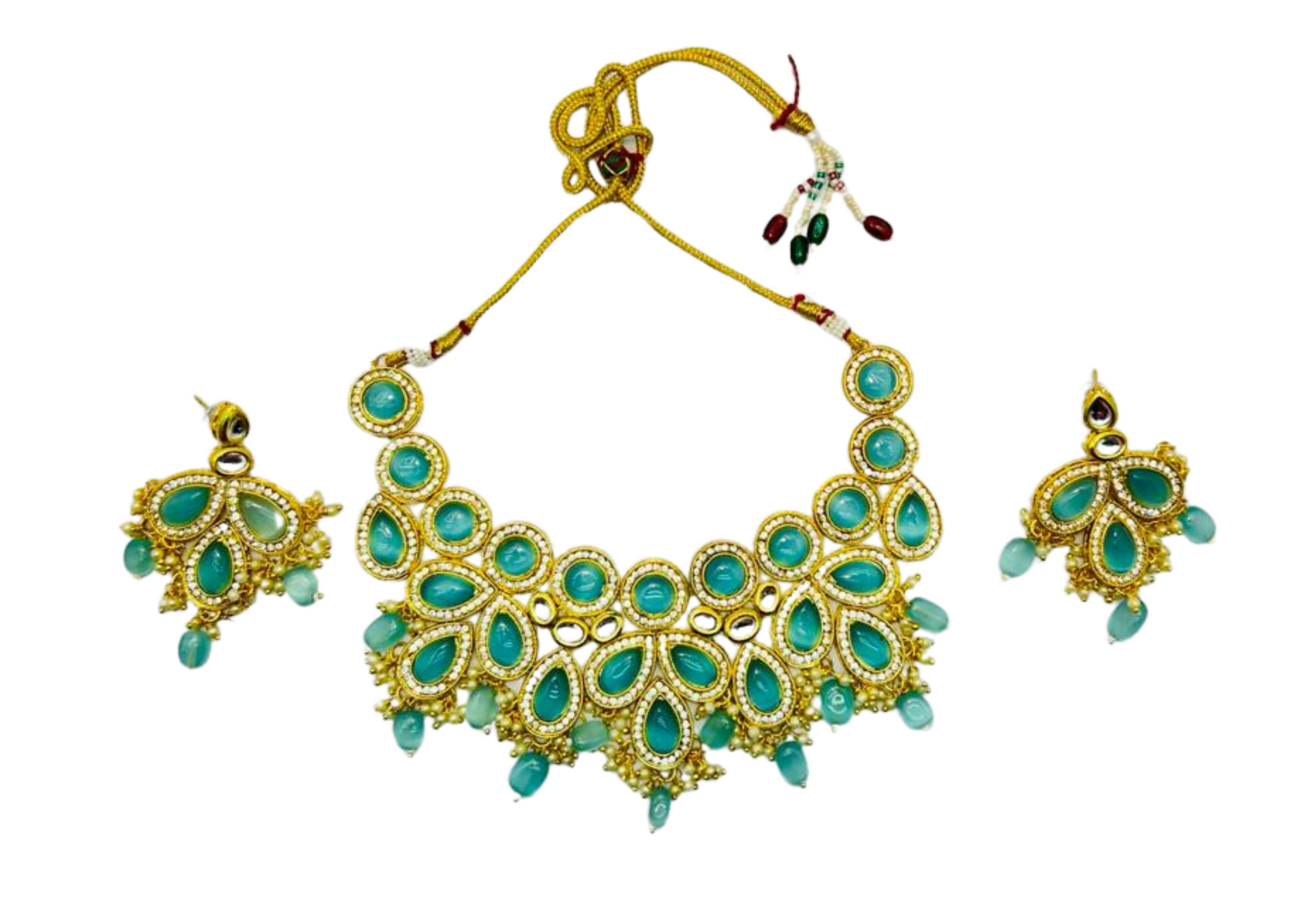 Drop Shaped Kundan & Pearls Necklace Set with Earring