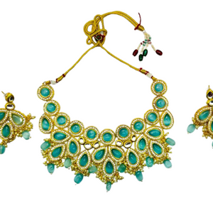 Drop Shaped Kundan & Pearls Necklace Set with Earring