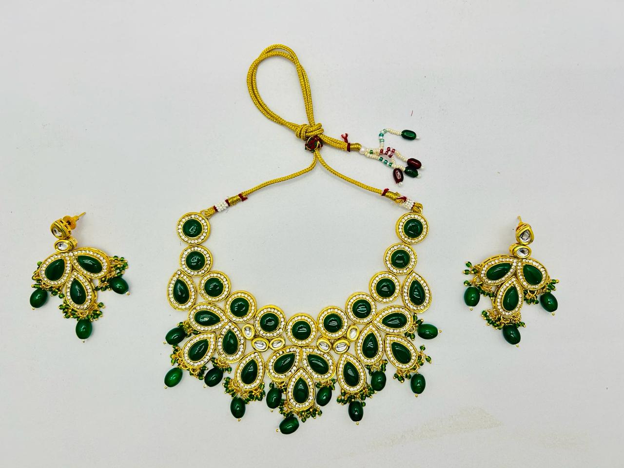 Kundan & Pearls Drop Necklace with Earring Set