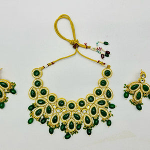 Kundan & Pearls Drop Necklace with Earring Set