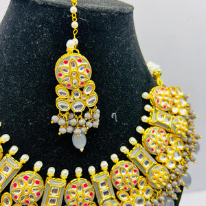 Kundan Gold Tone Stone Necklace With Earring & Mangtika Set