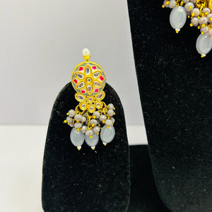 Kundan Gold Tone Stone Necklace With Earring & Mangtika Set