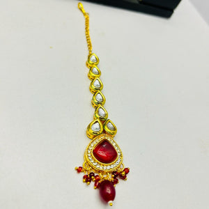 Kundan Gold Tone Stone Necklace with Earring & Mangtika