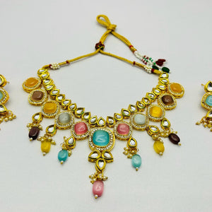 Kundan Gold Tone Stone Necklace with Earring Set