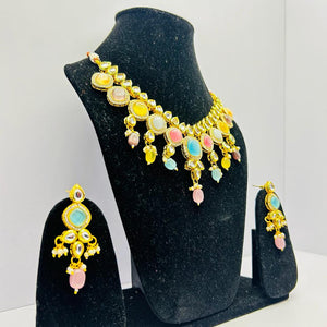 Kundan Gold Tone Stone Necklace with Earring Set