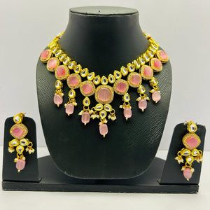 Kundan Gold Tone Stone Necklace With Earring Set