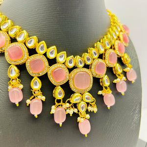 Kundan Gold Tone Stone Necklace With Earring Set