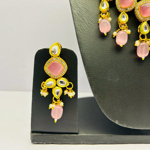 Kundan Gold Tone Stone Necklace With Earring Set