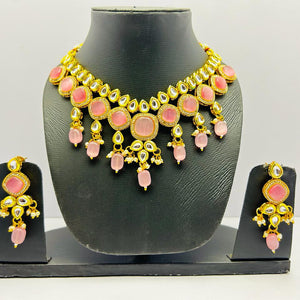 Kundan Gold Tone Stone Necklace With Earring Set