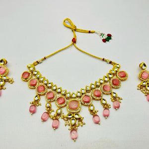 Kundan Gold Tone Stone Necklace With Earring Set