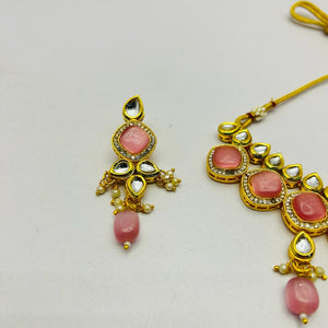 Kundan Gold Tone Stone Necklace With Earring Set