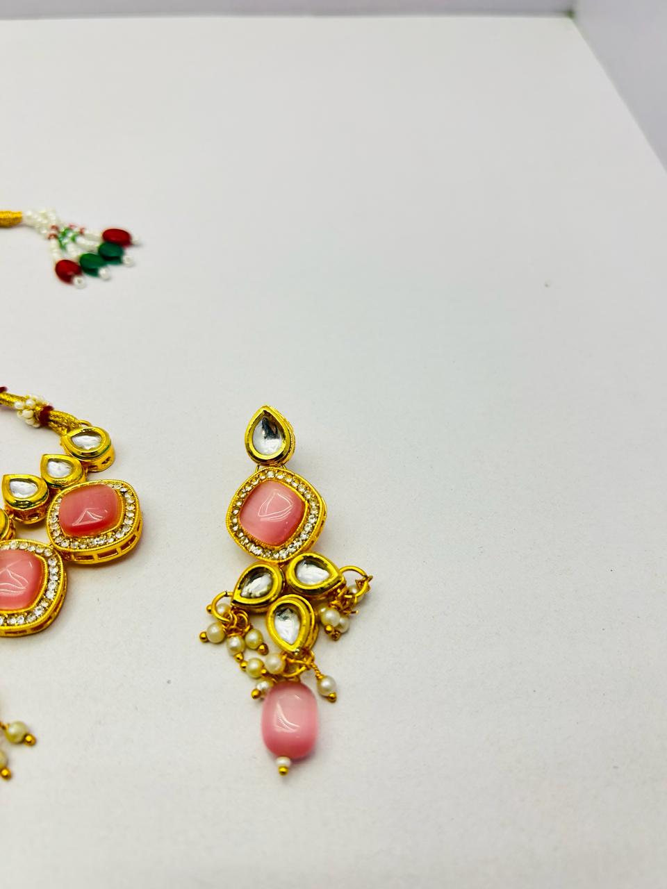 Kundan Gold Tone Stone Necklace With Earring Set