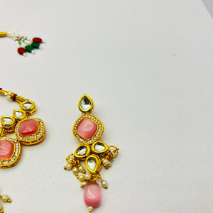 Kundan Gold Tone Stone Necklace With Earring Set