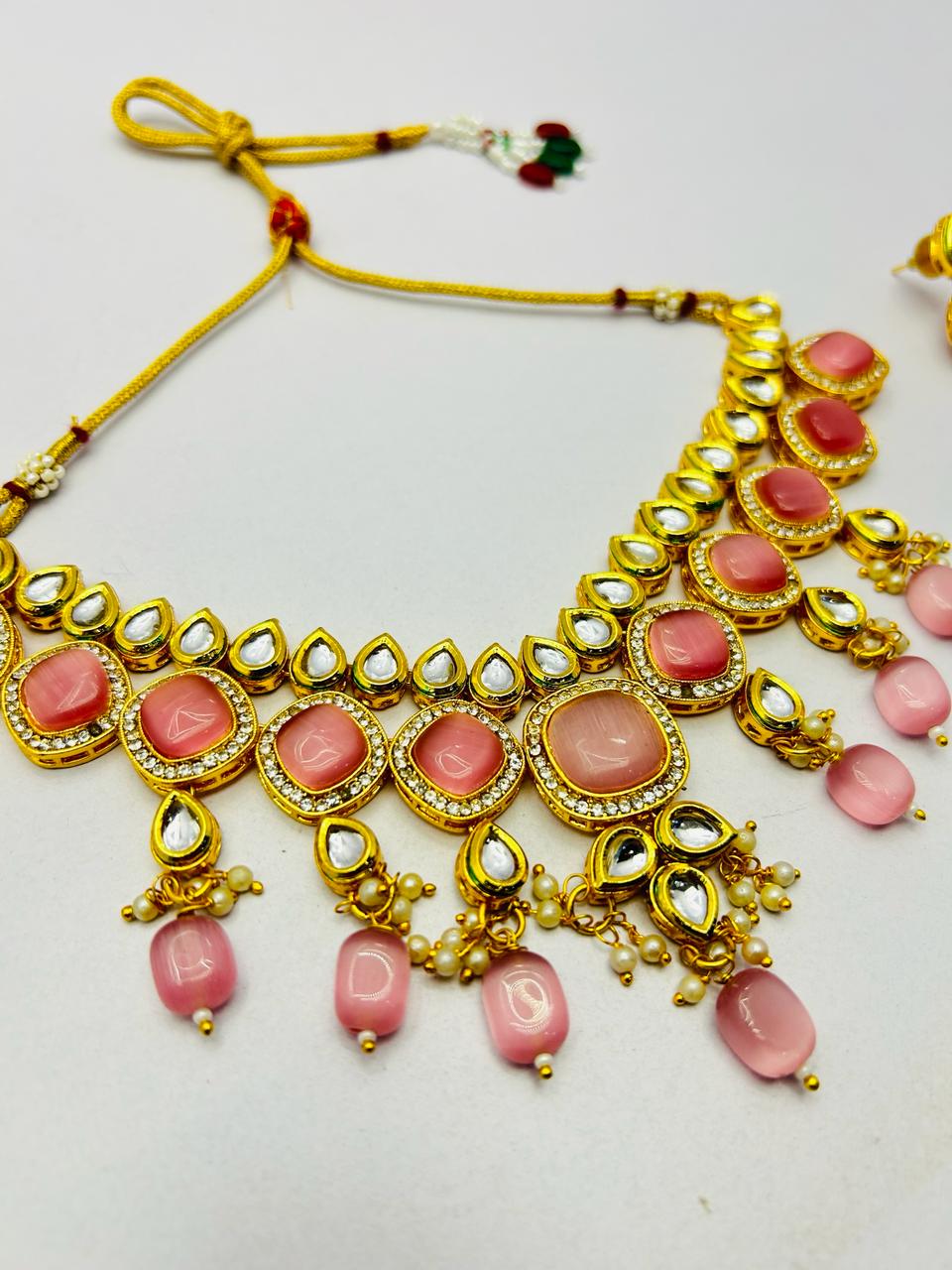 Kundan Gold Tone Stone Necklace With Earring Set