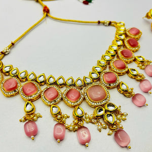 Kundan Gold Tone Stone Necklace With Earring Set