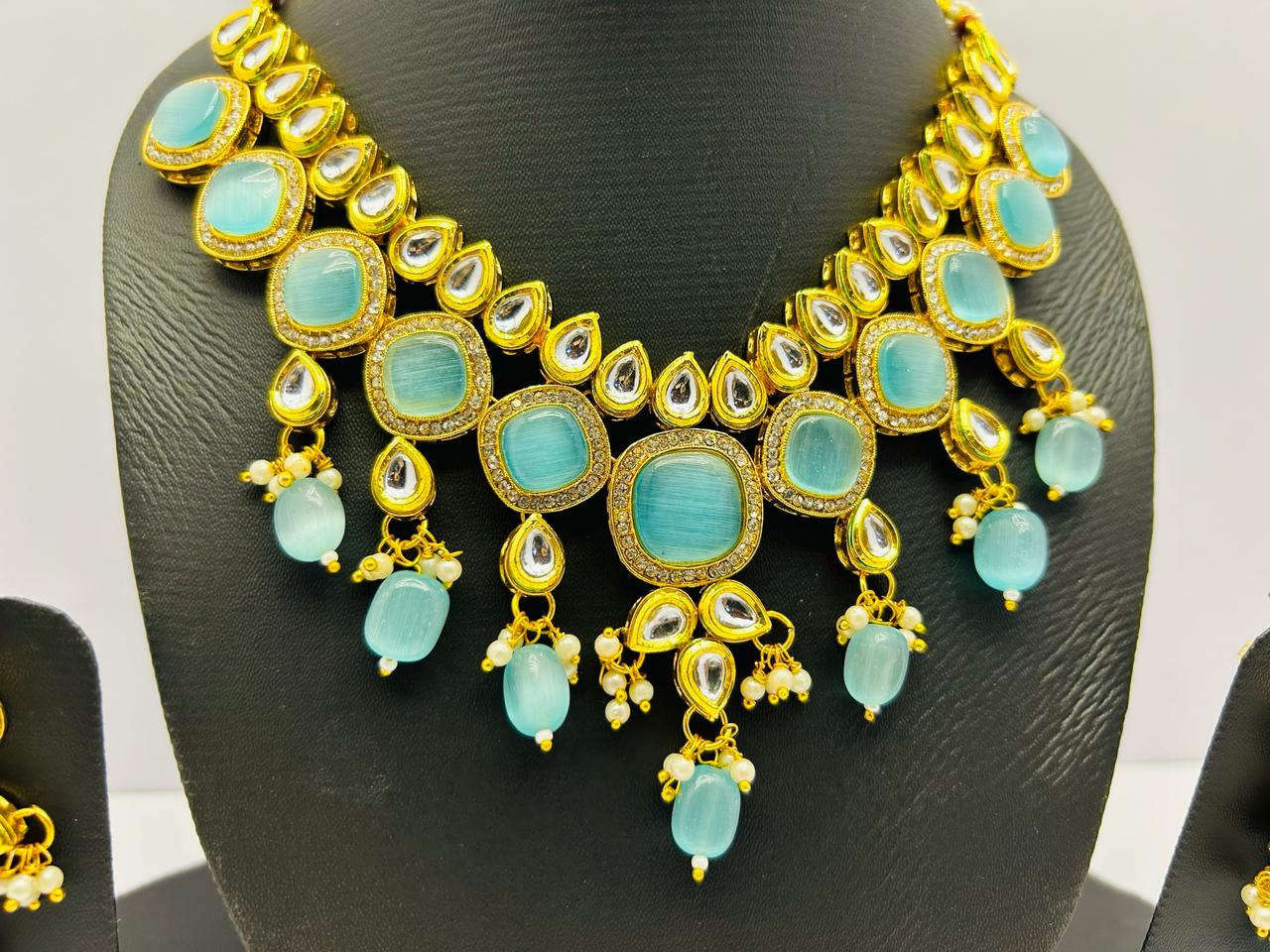 Kundan Gold Tone Stone Necklace With Earring Set