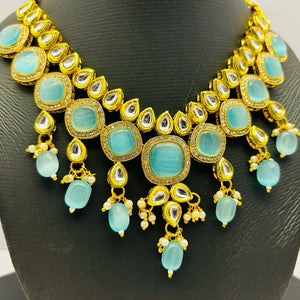 Kundan Gold Tone Stone Necklace With Earring Set