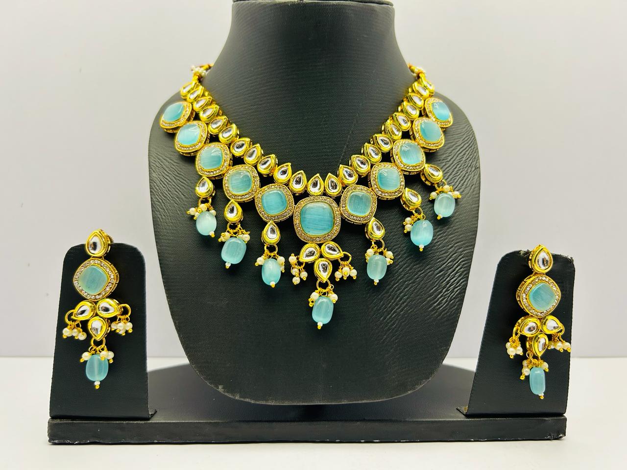 Kundan Gold Tone Stone Necklace With Earring Set