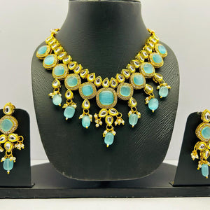 Kundan Gold Tone Stone Necklace With Earring Set