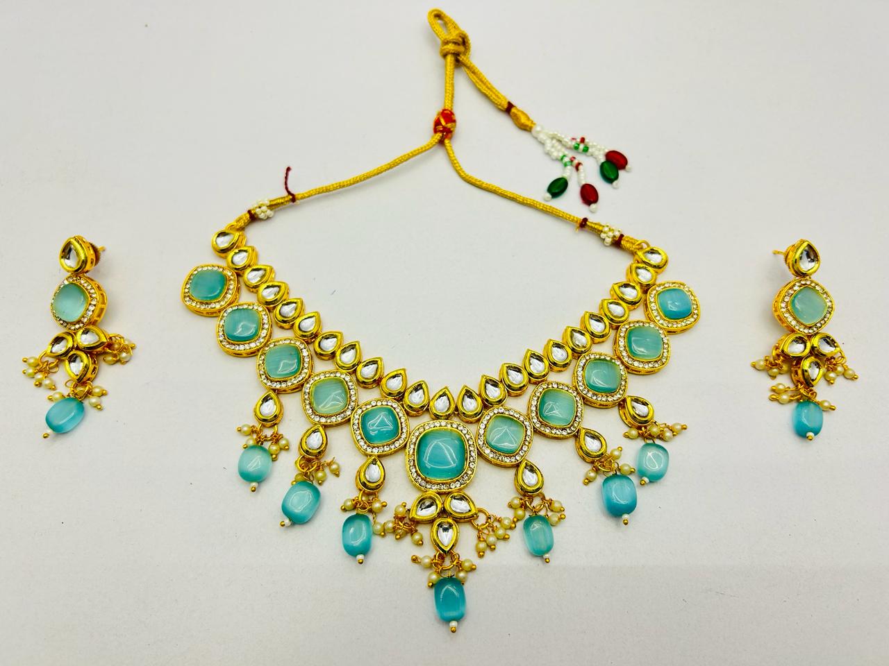 Kundan Gold Tone Stone Necklace With Earring Set