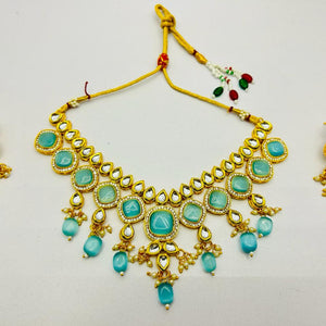 Kundan Gold Tone Stone Necklace With Earring Set