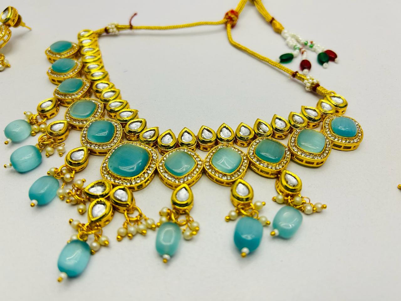 Kundan Gold Tone Stone Necklace With Earring Set