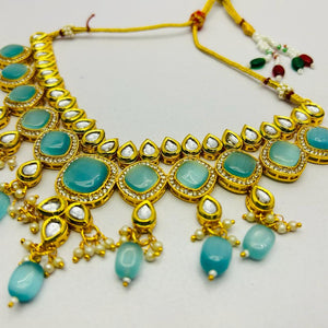 Kundan Gold Tone Stone Necklace With Earring Set