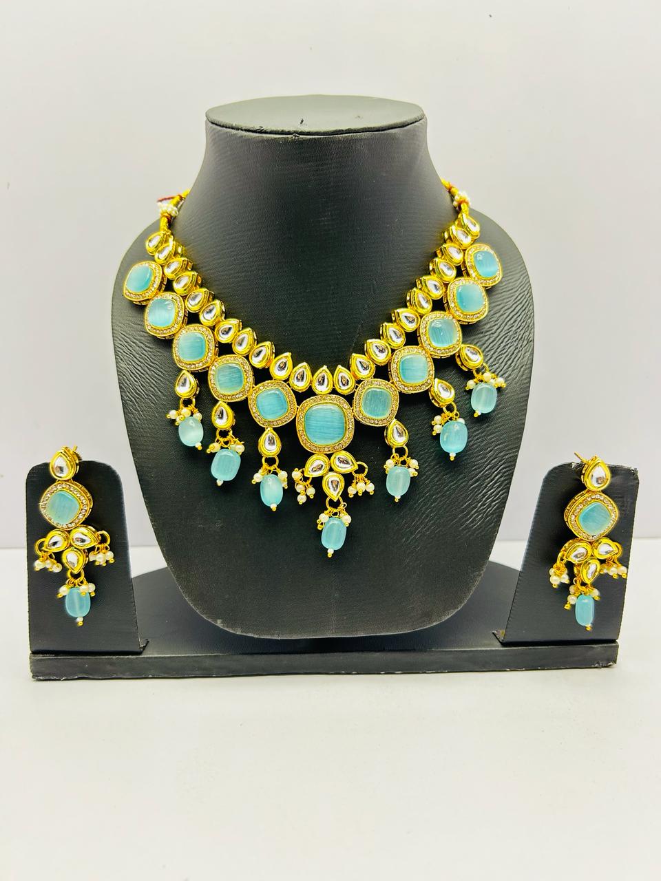 Kundan Gold Tone Stone Necklace With Earring Set