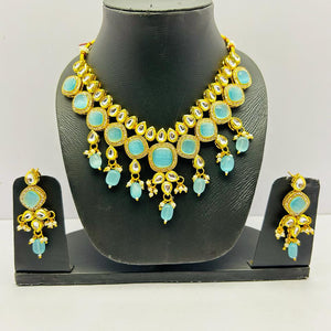 Kundan Gold Tone Stone Necklace With Earring Set