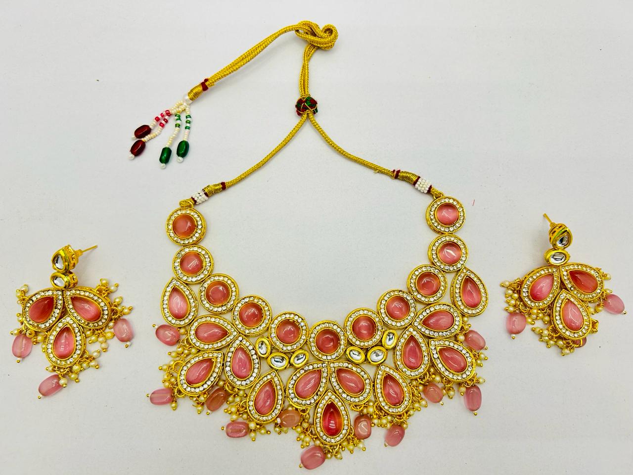 Drop Shaped Kundan & Pearls Necklace Set with Earring