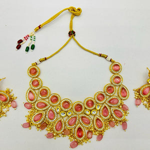 Drop Shaped Kundan & Pearls Necklace Set with Earring