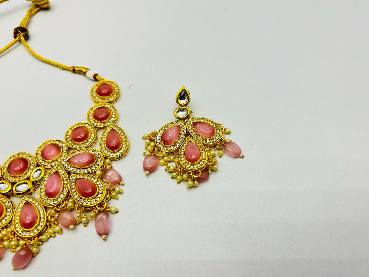 Drop Shaped Kundan & Pearls Necklace Set with Earring