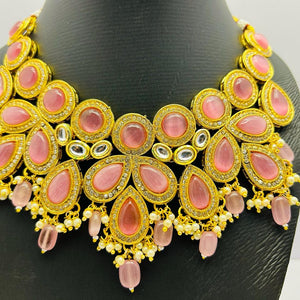 Drop Shaped Kundan & Pearls Necklace Set with Earring