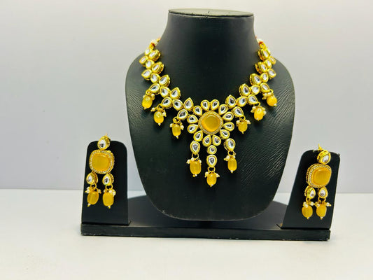 Kundan Gold Tone Stone Necklace with Earring