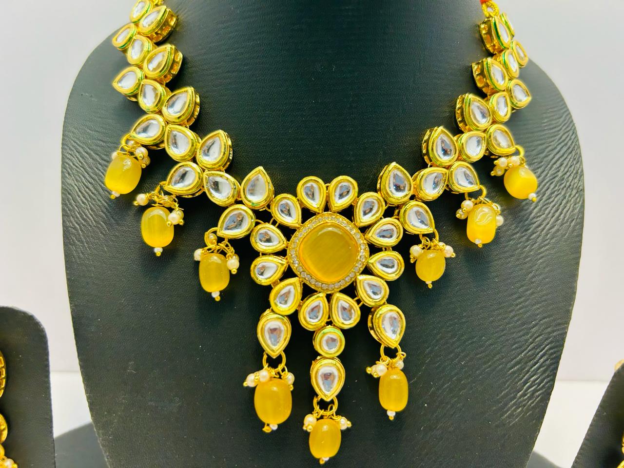 Kundan Gold Tone Stone Necklace with Earring