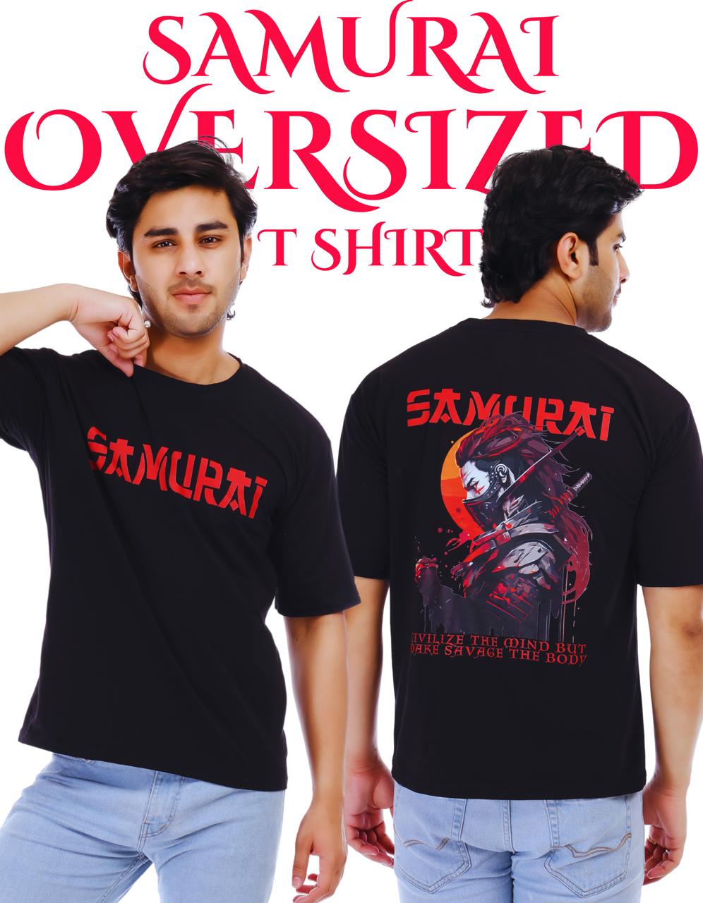 Men's Samurai Printed Oversized Round Neck T-shirt